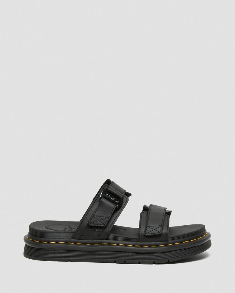 Dr Doc Martens Chilton Men's Cuero Chanclas Sandals (Hydro Cuero) Negros | XT25-S3AP