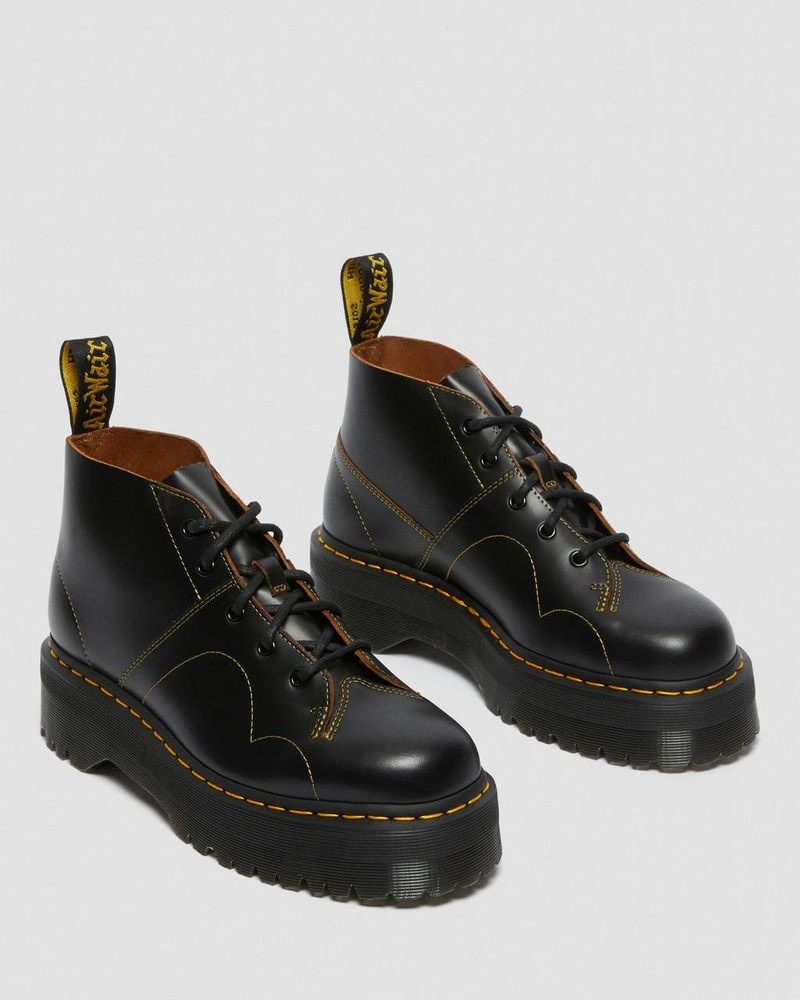 Dr Doc Martens Church Plataforma Monkey Boots (Vintage Smooth) Negros | GY30-W0GS