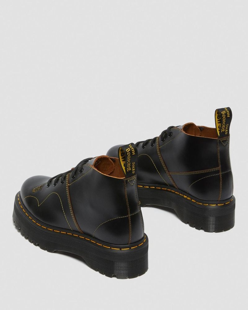 Dr Doc Martens Church Plataforma Monkey Boots (Vintage Smooth) Negros | GY30-W0GS