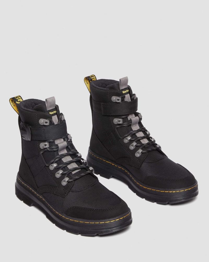 Dr Doc Martens Combs Tech II Fleece-Forro Casuales Boots (Buffbuck Two Tone Nylon) Negros | IP76-Z0BL