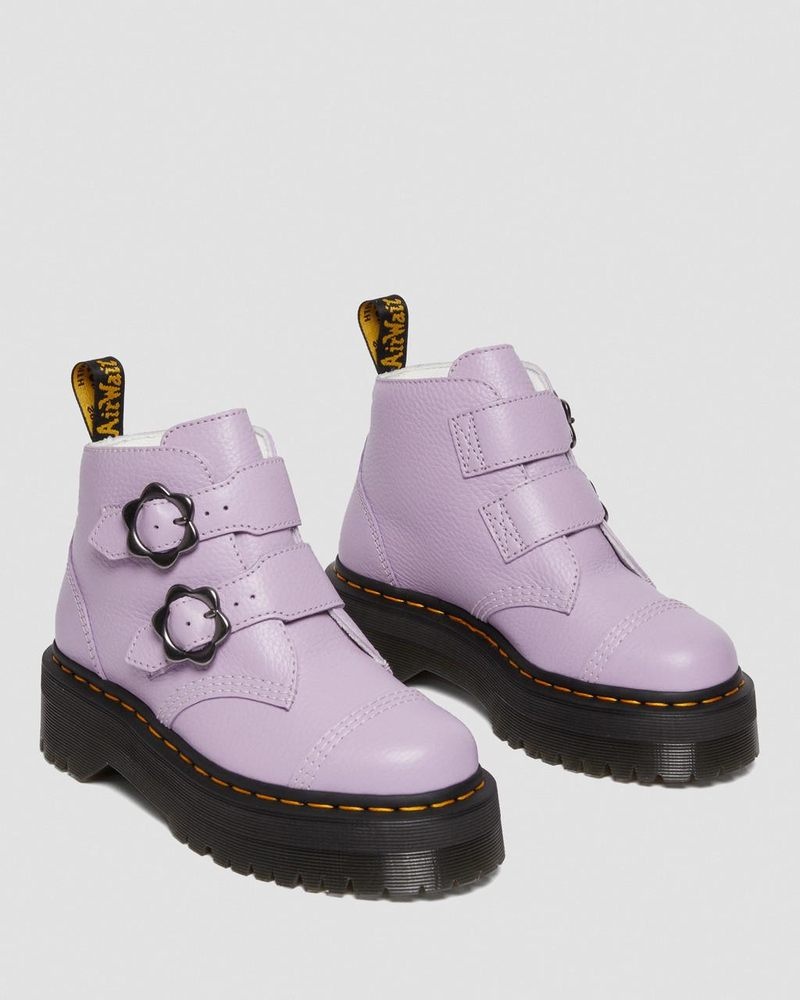 Dr Doc Martens Devon Flower Hebilla Cuero Plataforma Boots (Milled Nappa) Lilac | FL92-R1GJ