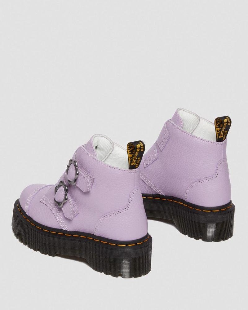 Dr Doc Martens Devon Flower Hebilla Cuero Plataforma Boots (Milled Nappa) Lilac | FL92-R1GJ