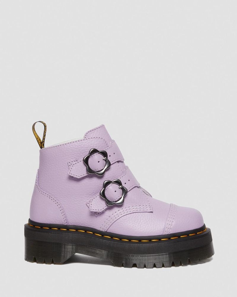 Dr Doc Martens Devon Flower Hebilla Cuero Plataforma Boots (Milled Nappa) Lilac | FL92-R1GJ