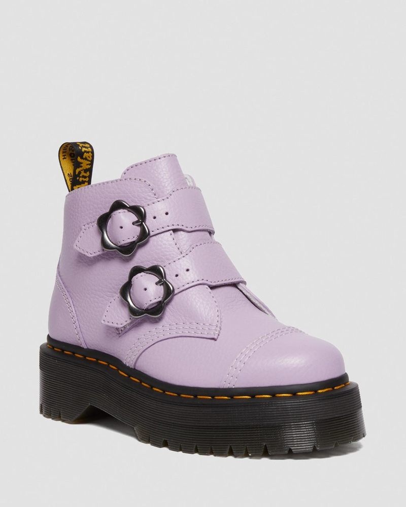 Dr Doc Martens Devon Flower Hebilla Cuero Plataforma Boots (Milled Nappa) Lilac | FL92-R1GJ