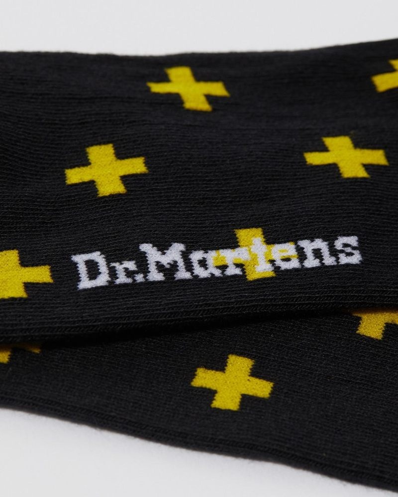 Dr Doc Martens Docs Cross Logo Organic Algodon Blend Socks (Algodon Blend) Black+Yellow | QC88-I5OW