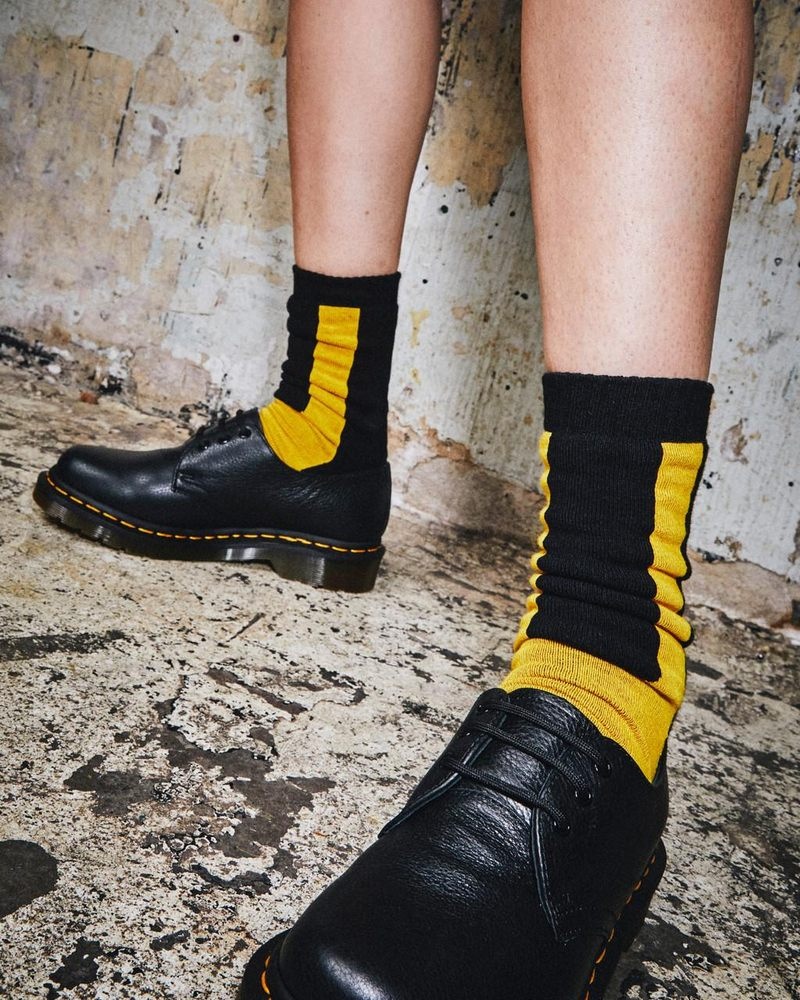 Dr Doc Martens Double Doc Algodon Blend Socks (Algodon Blend) Black+Yellow | YJ56-B4ZS