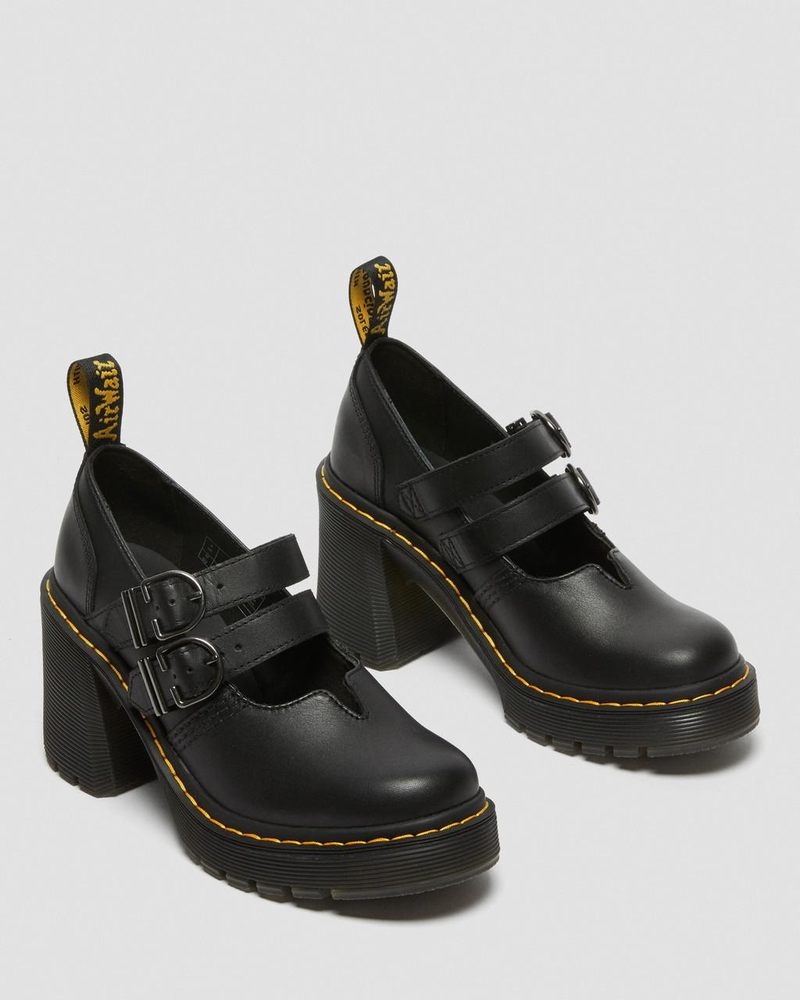 Dr Doc Martens Eviee Sendal Cuero Tacón Shoes (Sendal) Negros | KS37-I9WN