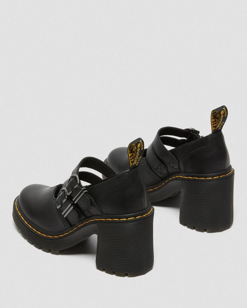 Dr Doc Martens Eviee Sendal Cuero Tacón Shoes (Sendal) Negros | KS37-I9WN