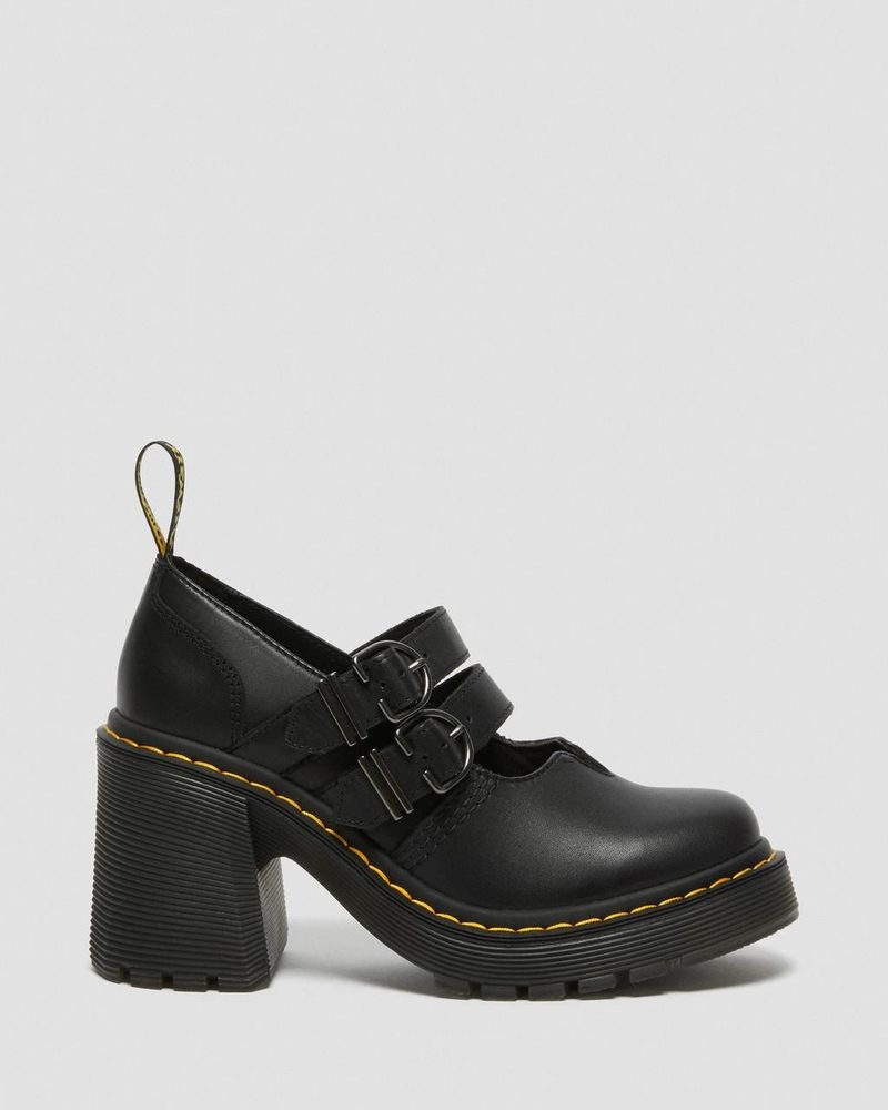 Dr Doc Martens Eviee Sendal Cuero Tacón Shoes (Sendal) Negros | KS37-I9WN