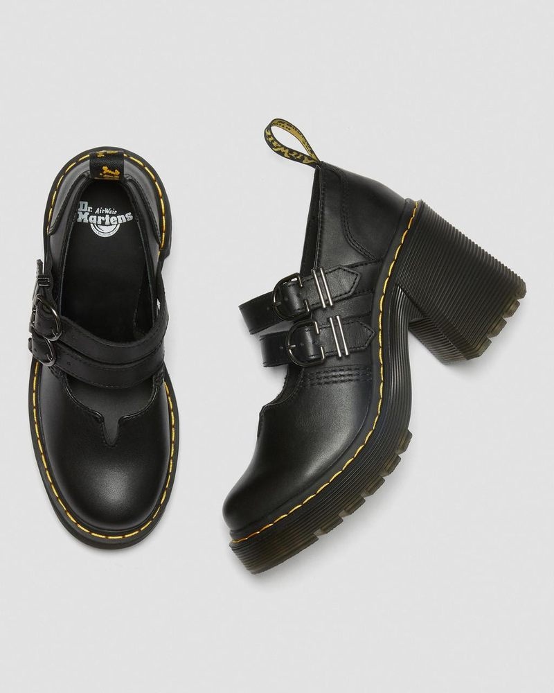 Dr Doc Martens Eviee Sendal Cuero Tacón Shoes (Sendal) Negros | KS37-I9WN