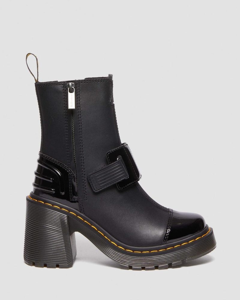 Dr Doc Martens Gaya Alternative Cuero Tacón Chelsea Boots (Sendal + Soft Charol Pu) Negros | IR72-O9KD