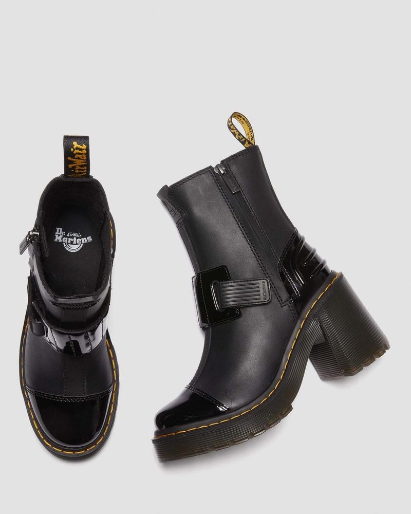 Dr Doc Martens Gaya Alternative Cuero Tacón Chelsea Boots (Sendal + Soft Charol Pu) Negros | IR72-O9KD