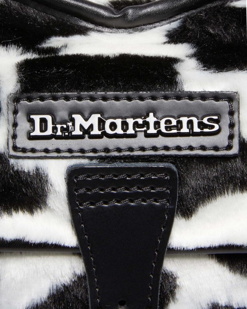 Dr Doc Martens Heart Shaped Faux Fur Cow Print Backpack (Cow Print + Kiev) Black+White | BR36-W6JA