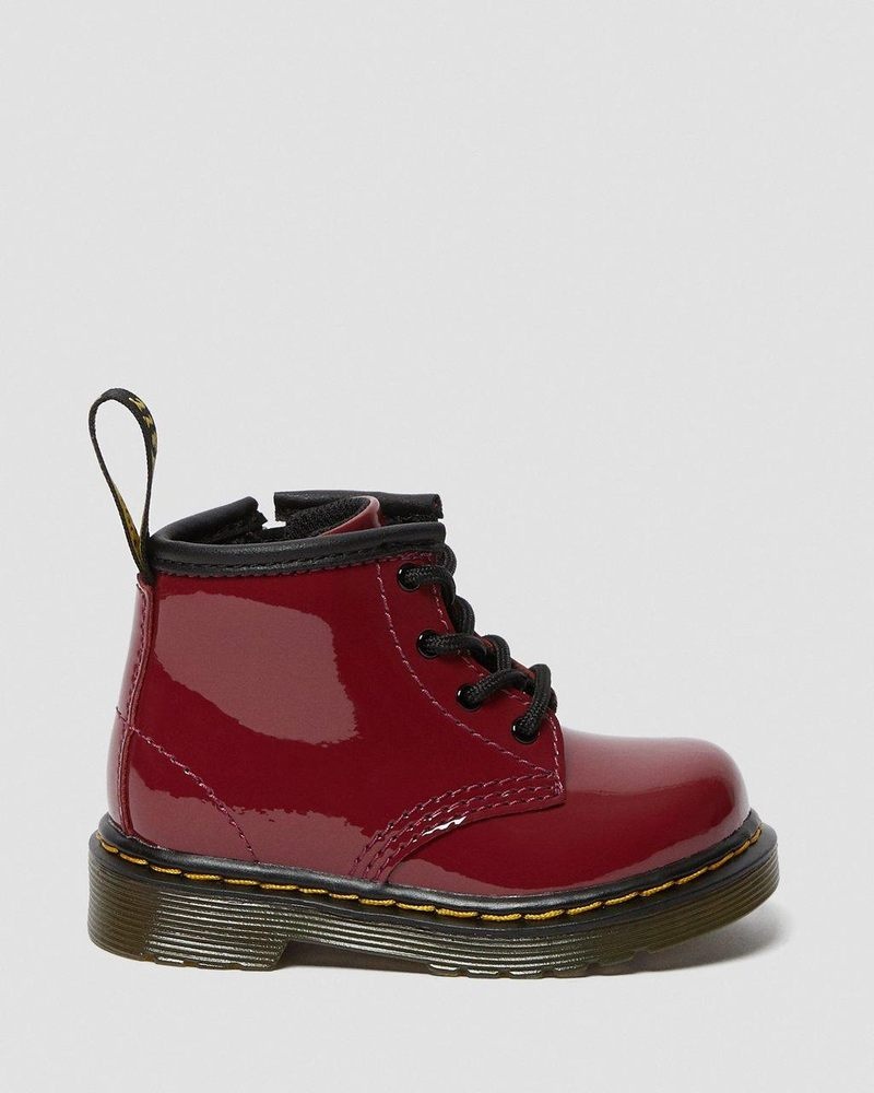 Dr Doc Martens Infant 1460 Charol Cuero Encaje Up Boots (Charol Cuero) Rojos Oscuro | KV09-T9SX