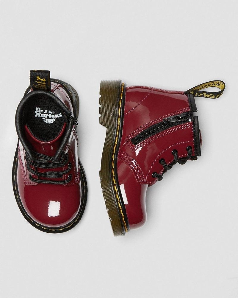 Dr Doc Martens Infant 1460 Charol Cuero Encaje Up Boots (Charol Cuero) Rojos Oscuro | KV09-T9SX