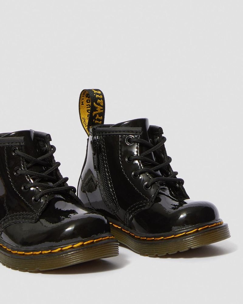 Dr Doc Martens Infant 1460 Charol Cuero Encaje Up Boots (Charol Cuero) Negros | RH87-U9SS