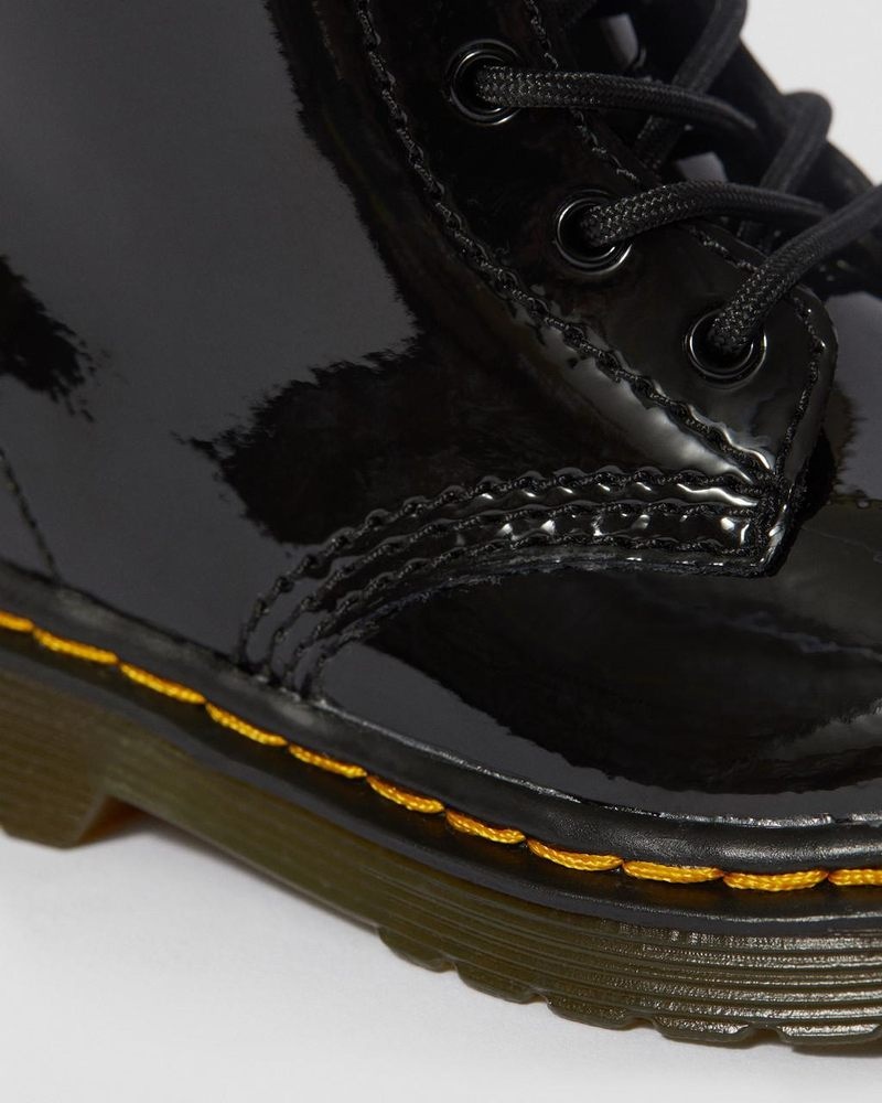 Dr Doc Martens Infant 1460 Charol Cuero Encaje Up Boots (Charol Cuero) Negros | RH87-U9SS