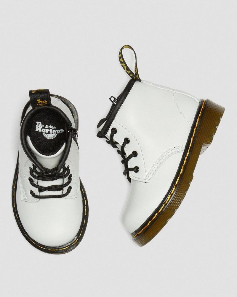 Dr Doc Martens Infant 1460 Cuero Encaje Up Boots (Romario) Blancos | MF35-X3LV