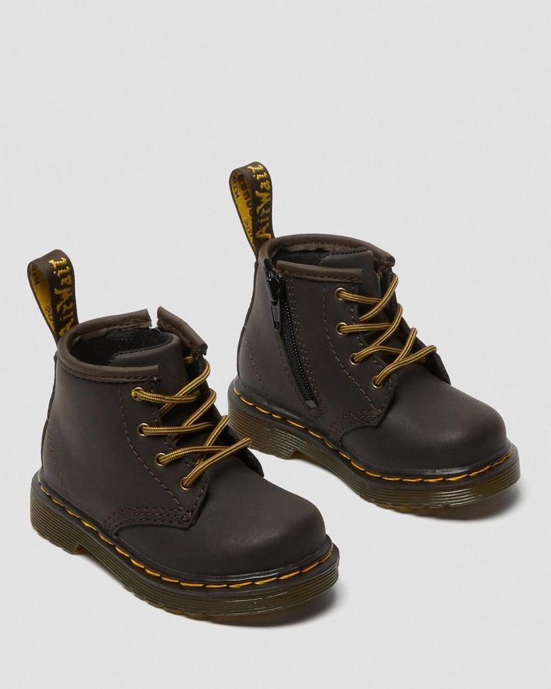 Dr Doc Martens Infant 1460 Wildhorse Cuero Encaje Up Boots (Wildhorse Lamper) Marrom Oscuro | RG00-G1LP