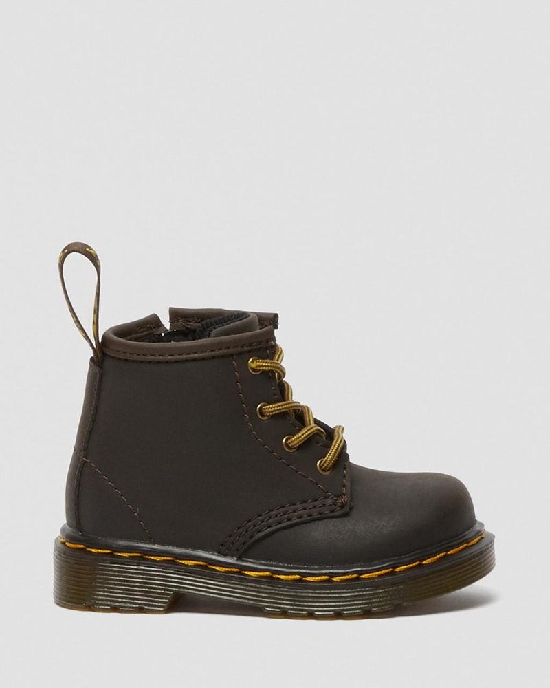 Dr Doc Martens Infant 1460 Wildhorse Cuero Encaje Up Boots (Wildhorse Lamper) Marrom Oscuro | RG00-G1LP