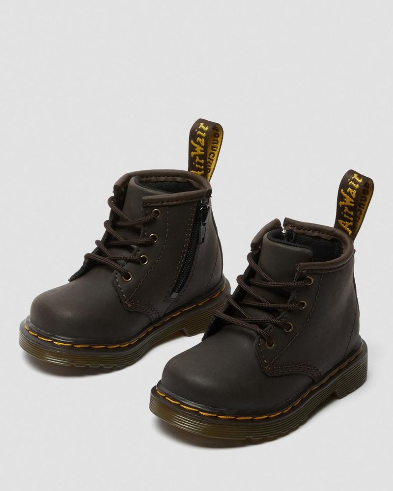 Dr Doc Martens Infant 1460 Wildhorse Cuero Encaje Up Boots (Wildhorse Lamper) Marrom Oscuro | RG00-G1LP