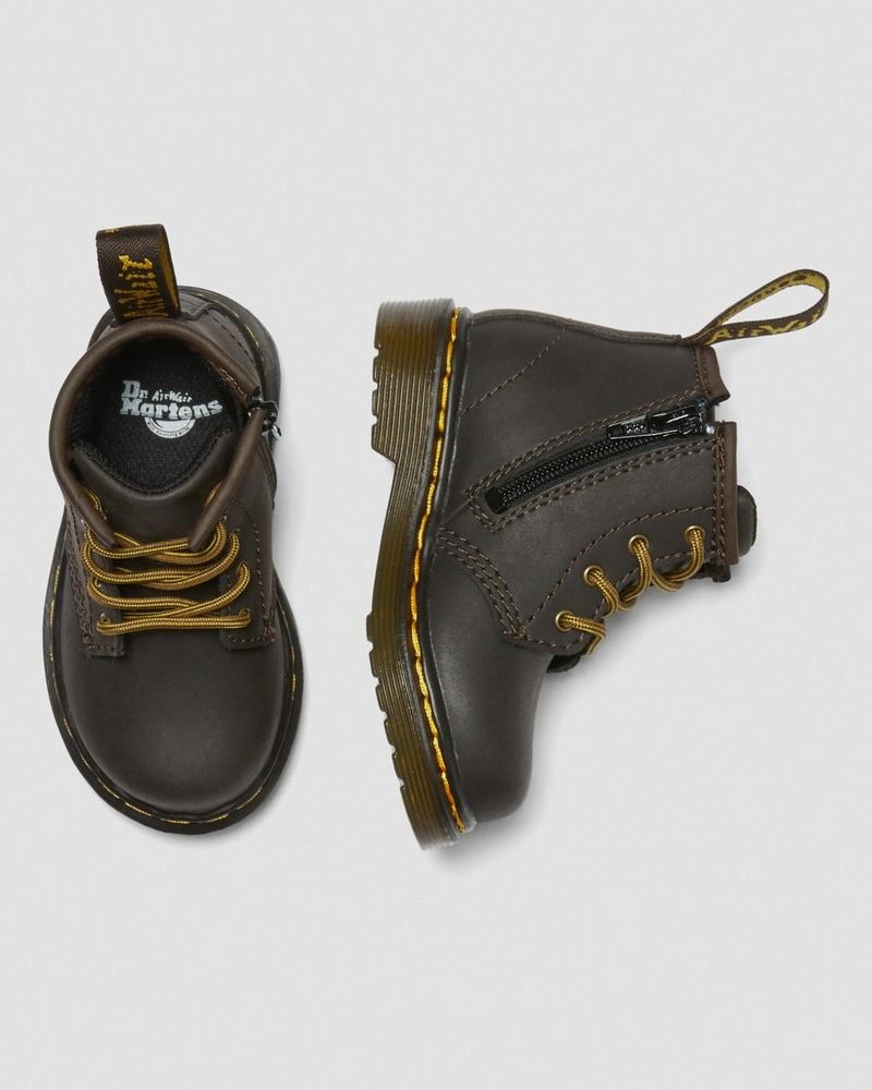 Dr Doc Martens Infant 1460 Wildhorse Cuero Encaje Up Boots (Wildhorse Lamper) Marrom Oscuro | RG00-G1LP