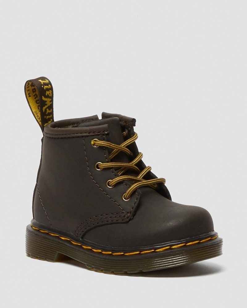 Dr Doc Martens Infant 1460 Wildhorse Cuero Encaje Up Boots (Wildhorse Lamper) Marrom Oscuro | RG00-G1LP