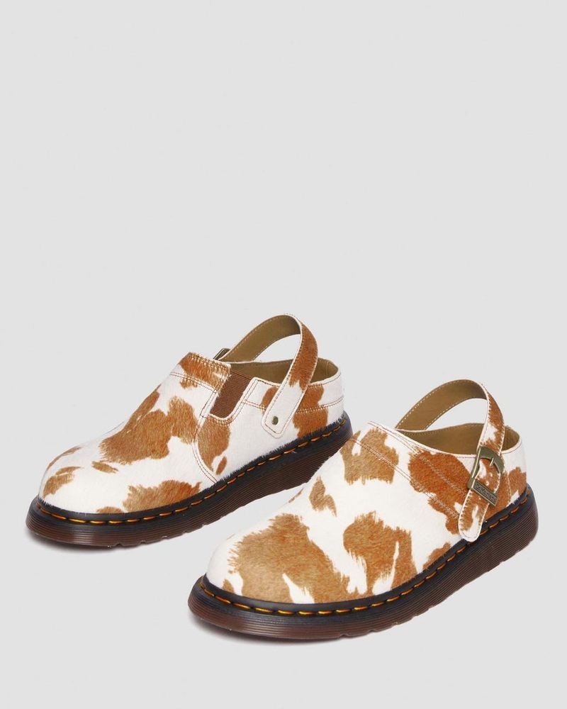 Dr Doc Martens Isham Hair-On Cow Print Destalonadas Mules (Hair On) Jersey Cow Print | VS89-A7CZ