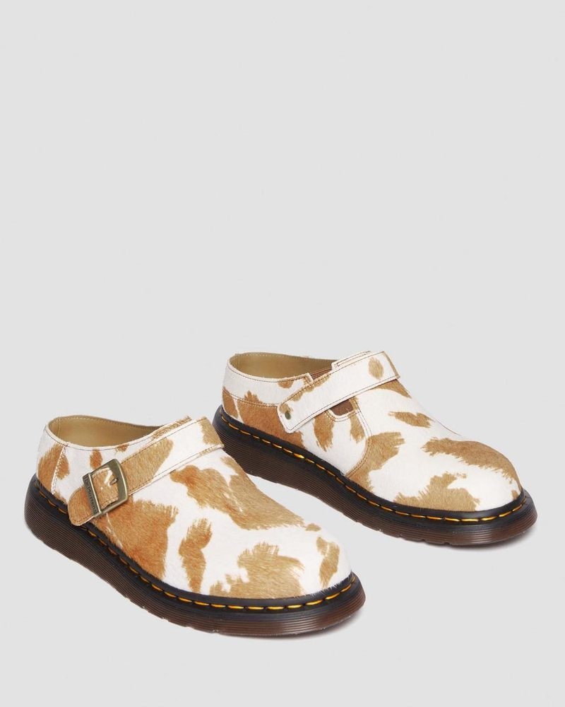 Dr Doc Martens Isham Hair-On Cow Print Destalonadas Mules (Hair On) Jersey Cow Print | VS89-A7CZ