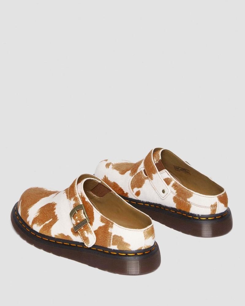 Dr Doc Martens Isham Hair-On Cow Print Destalonadas Mules (Hair On) Jersey Cow Print | VS89-A7CZ