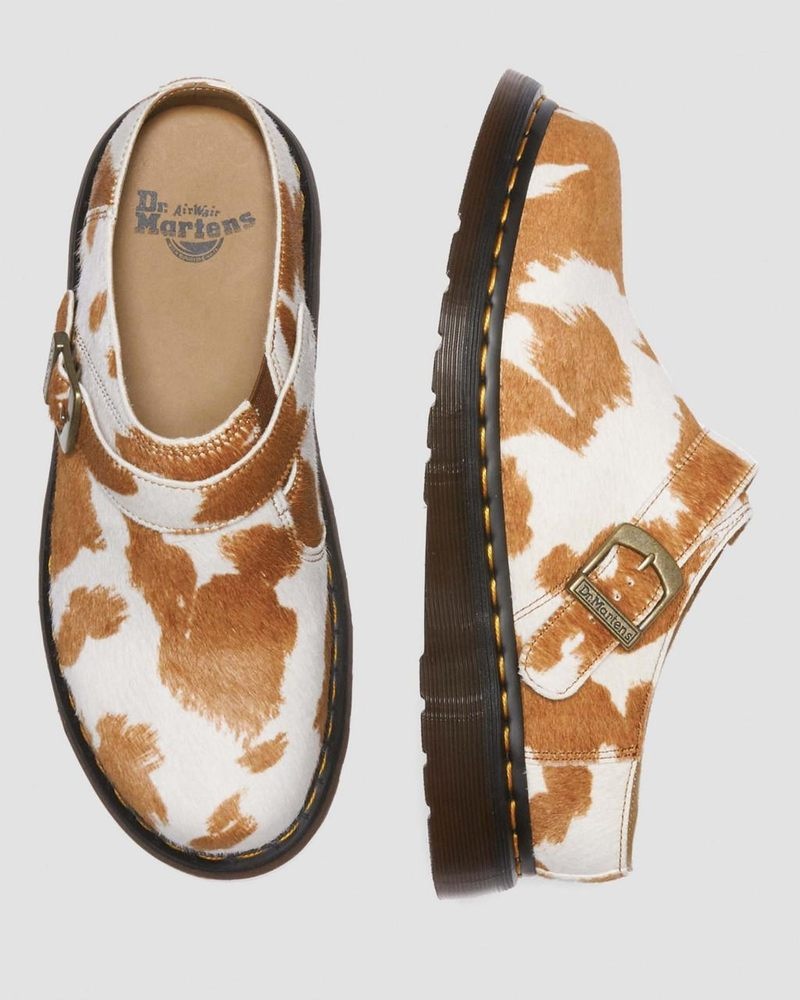 Dr Doc Martens Isham Hair-On Cow Print Destalonadas Mules (Hair On) Jersey Cow Print | VS89-A7CZ