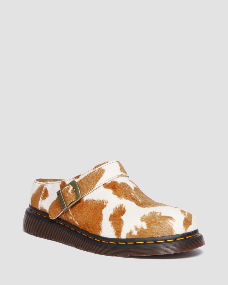 Dr Doc Martens Isham Hair-On Cow Print Destalonadas Mules (Hair On) Jersey Cow Print | VS89-A7CZ