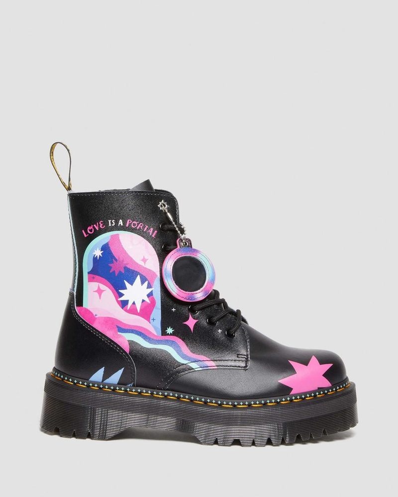 Dr Doc Martens Jadon Boot Loveis Wise Pride Platforms (Smooth Cuero) Negros | FL55-E8NB