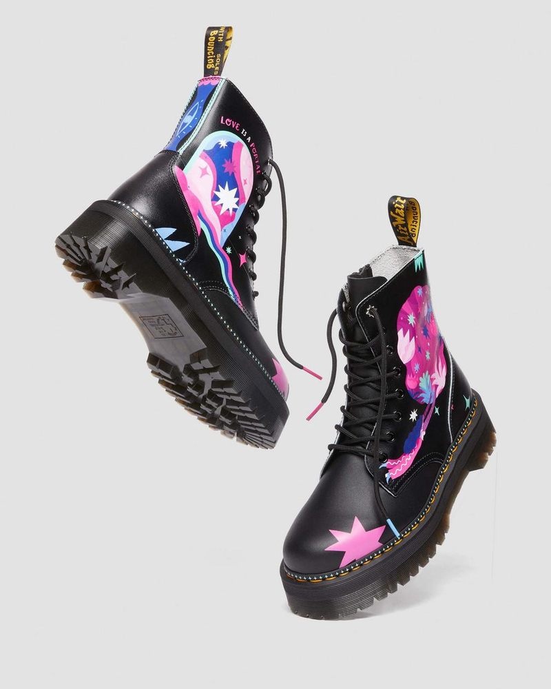 Dr Doc Martens Jadon Boot Loveis Wise Pride Platforms (Smooth Cuero) Negros | FL55-E8NB