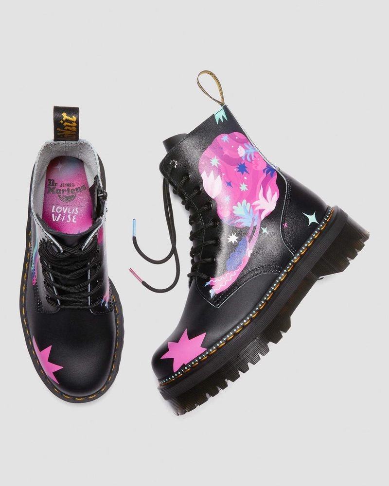 Dr Doc Martens Jadon Boot Loveis Wise Pride Platforms (Smooth Cuero) Negros | FL55-E8NB