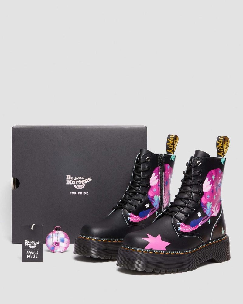 Dr Doc Martens Jadon Boot Loveis Wise Pride Platforms (Smooth Cuero) Negros | FL55-E8NB