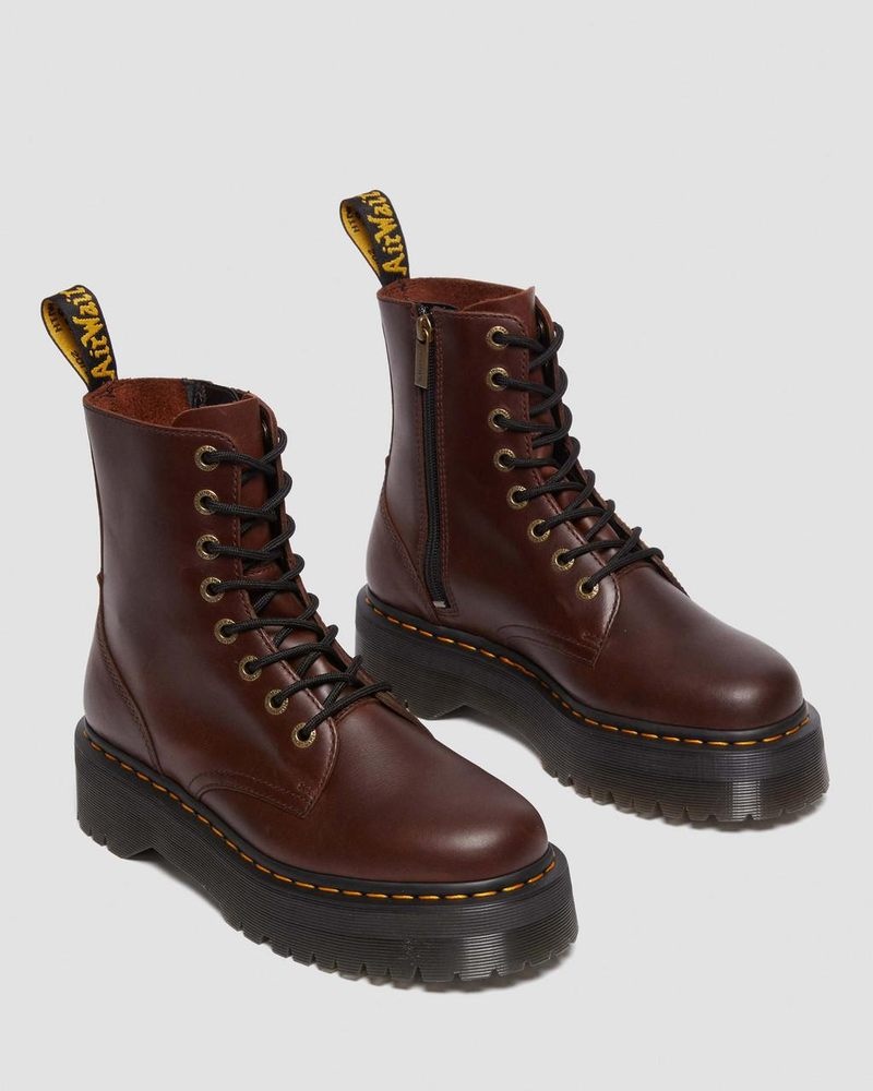 Dr Doc Martens Jadon Boot Pull Up Cuero Platforms Marrom Oscuro | MN32-H4RD