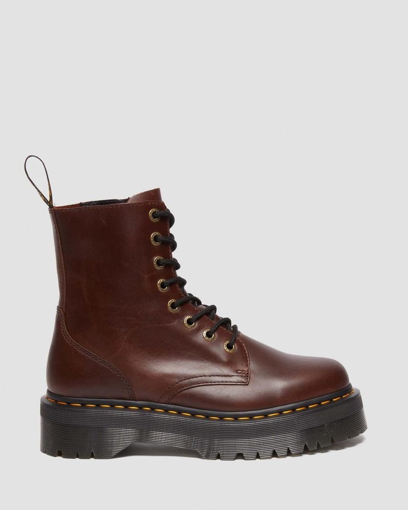 Dr Doc Martens Jadon Boot Pull Up Cuero Platforms Marrom Oscuro | MN32-H4RD