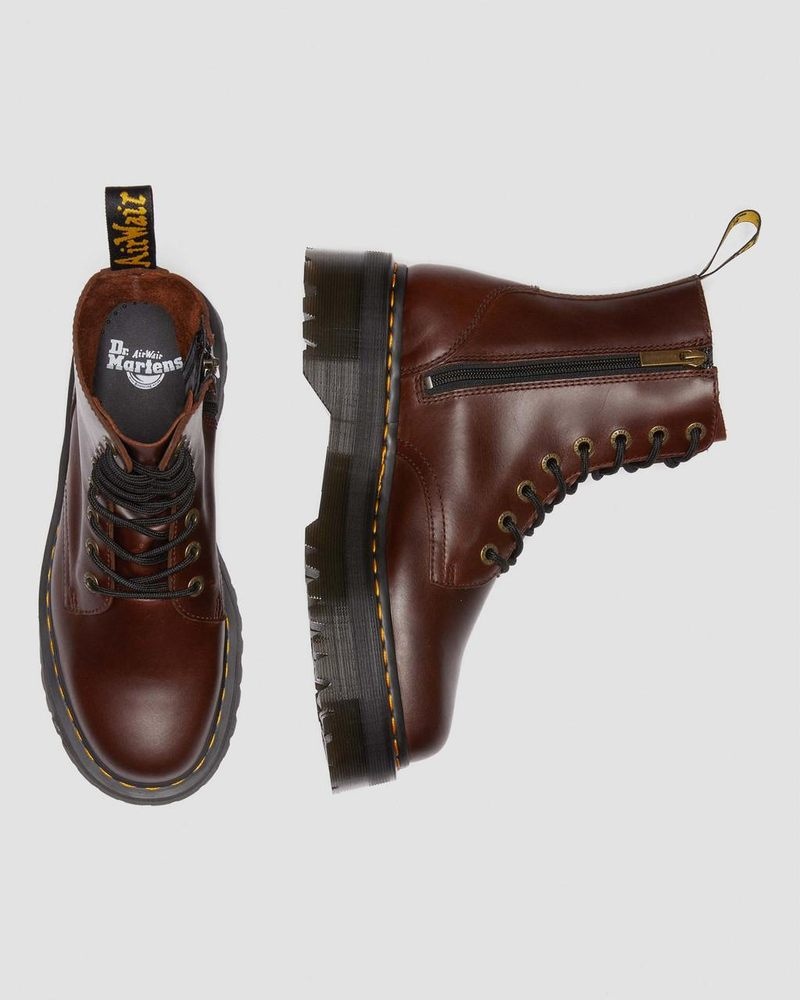 Dr Doc Martens Jadon Boot Pull Up Cuero Platforms Marrom Oscuro | MN32-H4RD