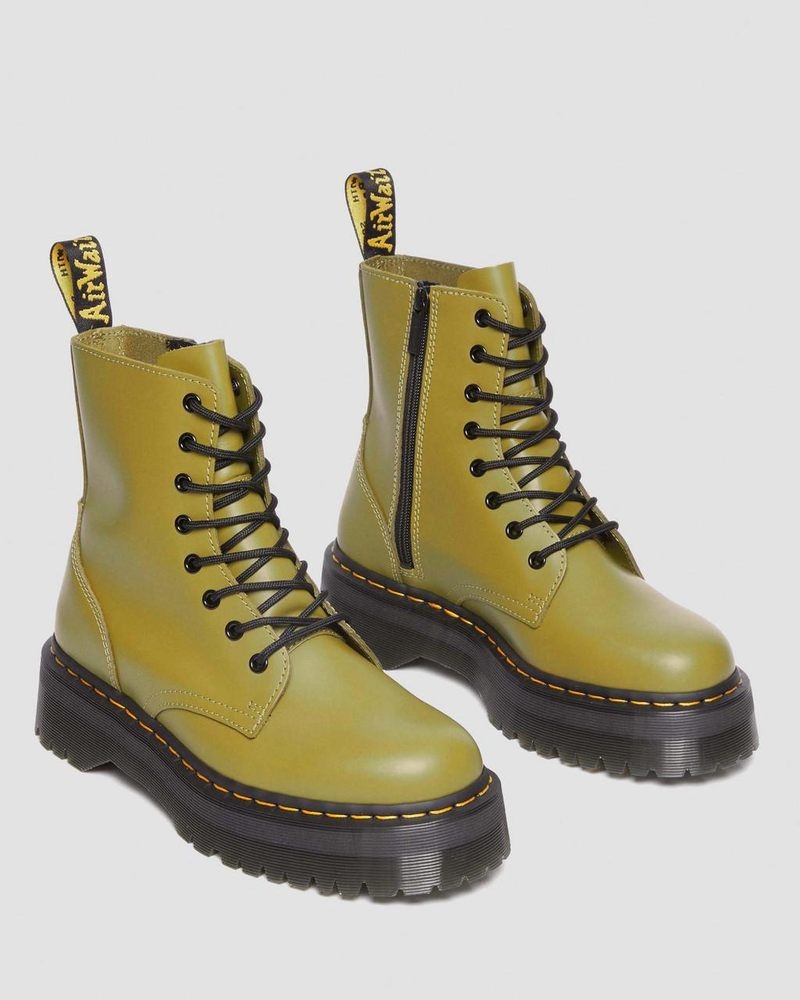 Dr Doc Martens Jadon Boot Smooth Cuero Platforms (Smooth Cuero) Verde Oliva | IL74-U8OS