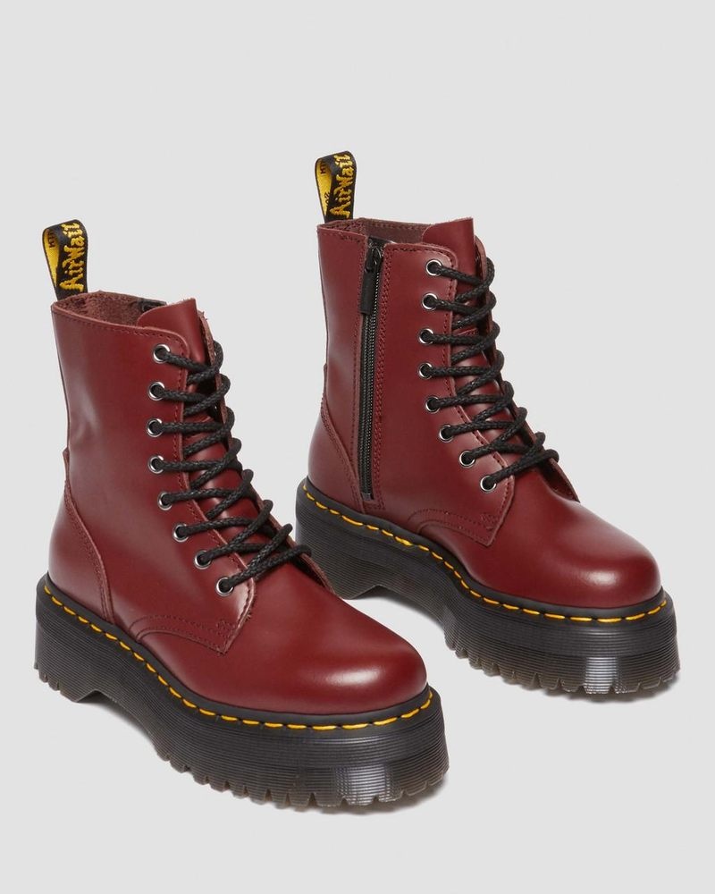 Dr Doc Martens Jadon Boot Smooth Cuero Platforms (Polished Smooth) Rojos | YI70-P3AF