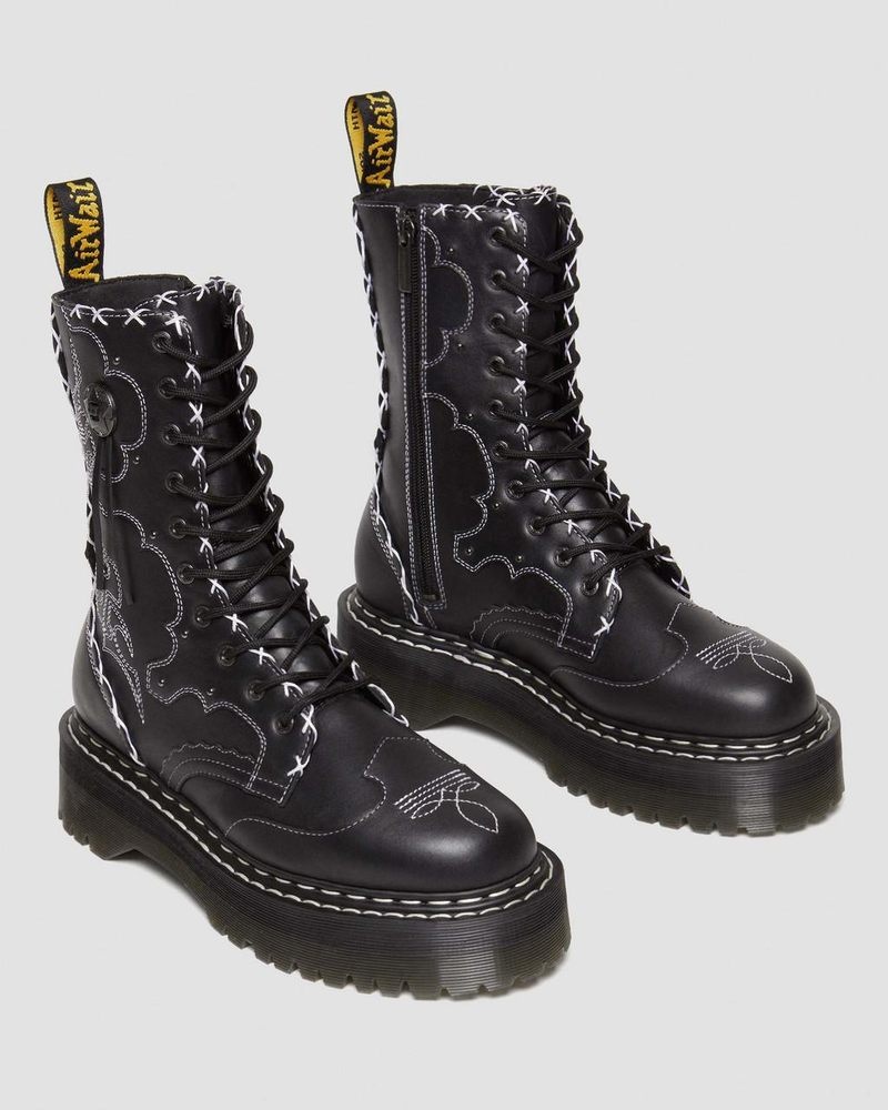 Dr Doc Martens Jadon Hi Boot Gothic Americana Cuero Platforms (Wanama) Negros | LS68-E3NT