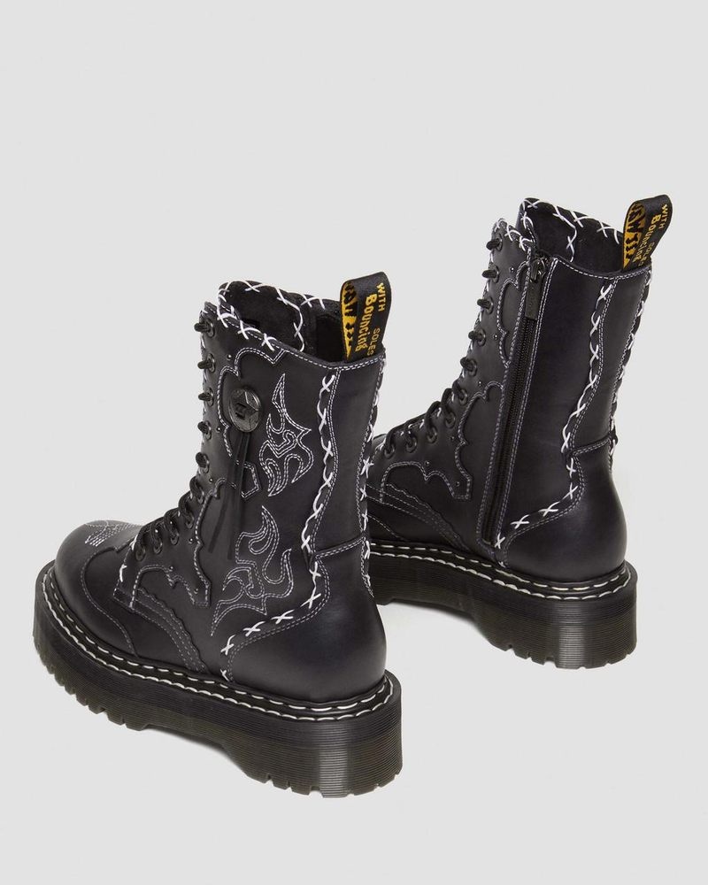 Dr Doc Martens Jadon Hi Boot Gothic Americana Cuero Platforms (Wanama) Negros | LS68-E3NT