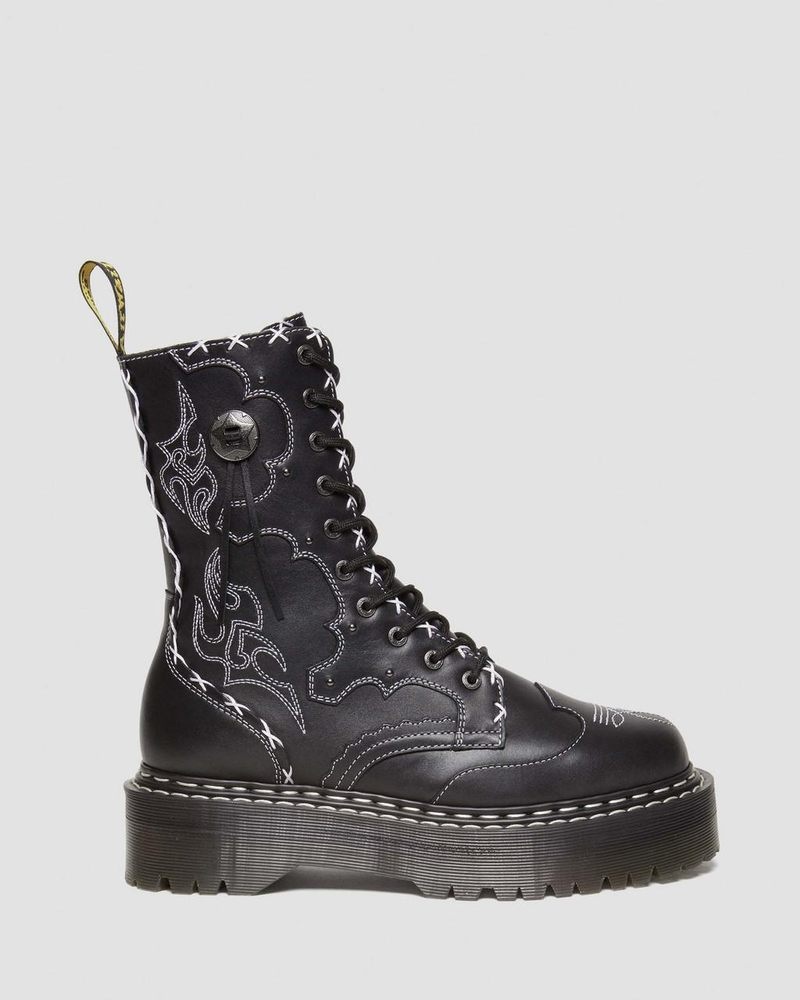 Dr Doc Martens Jadon Hi Boot Gothic Americana Cuero Platforms (Wanama) Negros | LS68-E3NT