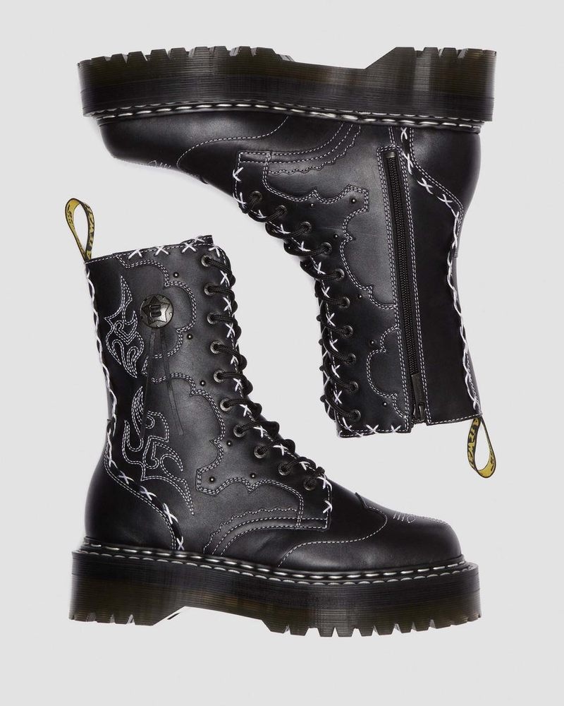 Dr Doc Martens Jadon Hi Boot Gothic Americana Cuero Platforms (Wanama) Negros | LS68-E3NT