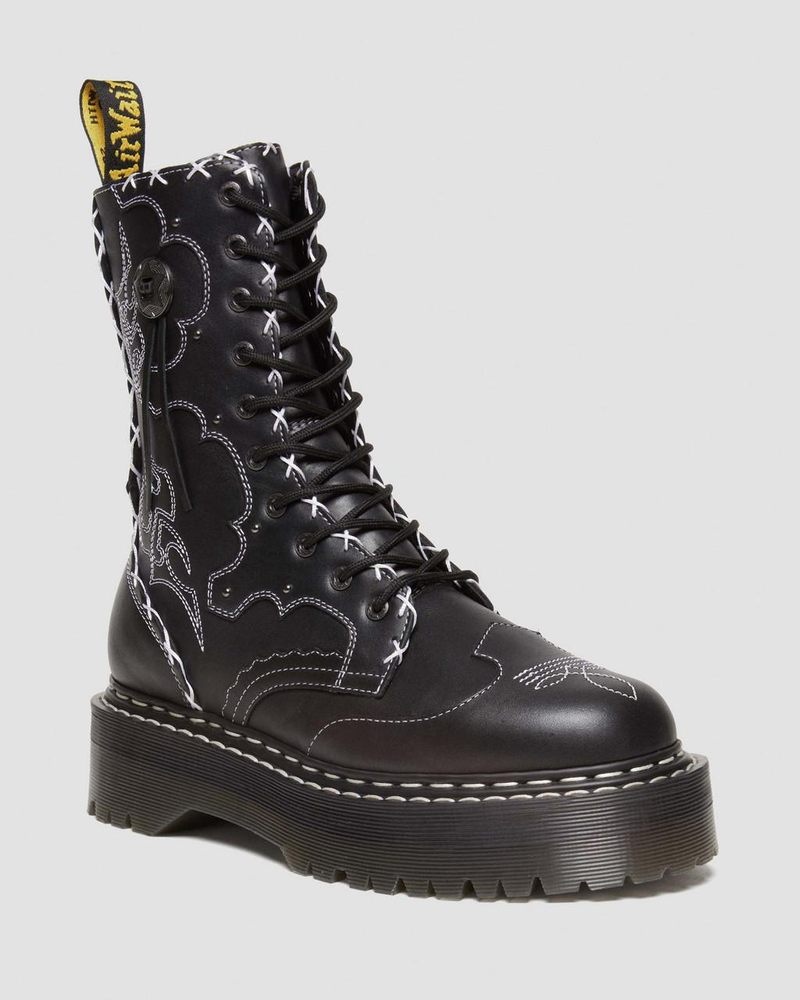 Dr Doc Martens Jadon Hi Boot Gothic Americana Cuero Platforms (Wanama) Negros | LS68-E3NT