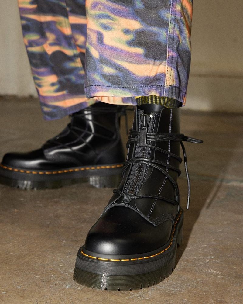 Dr Doc Martens Jarrick II Laced Cuero Plataforma Boots (Smooth+Paris) Negros | PP67-E1UY