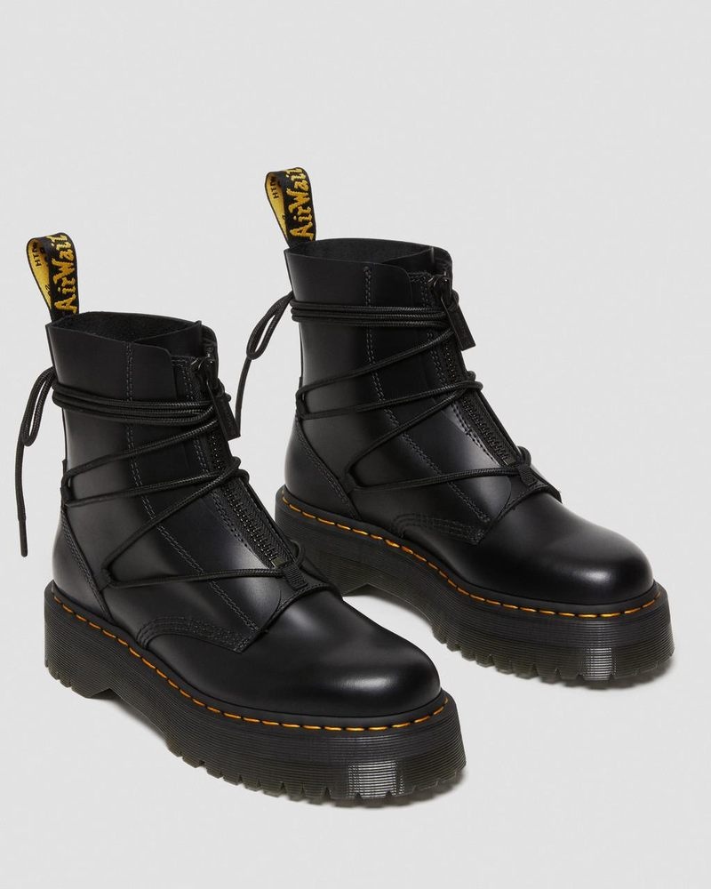 Dr Doc Martens Jarrick II Laced Cuero Plataforma Boots (Smooth+Paris) Negros | PP67-E1UY