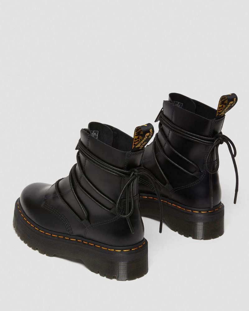 Dr Doc Martens Jarrick II Laced Cuero Plataforma Boots (Smooth+Paris) Negros | PP67-E1UY