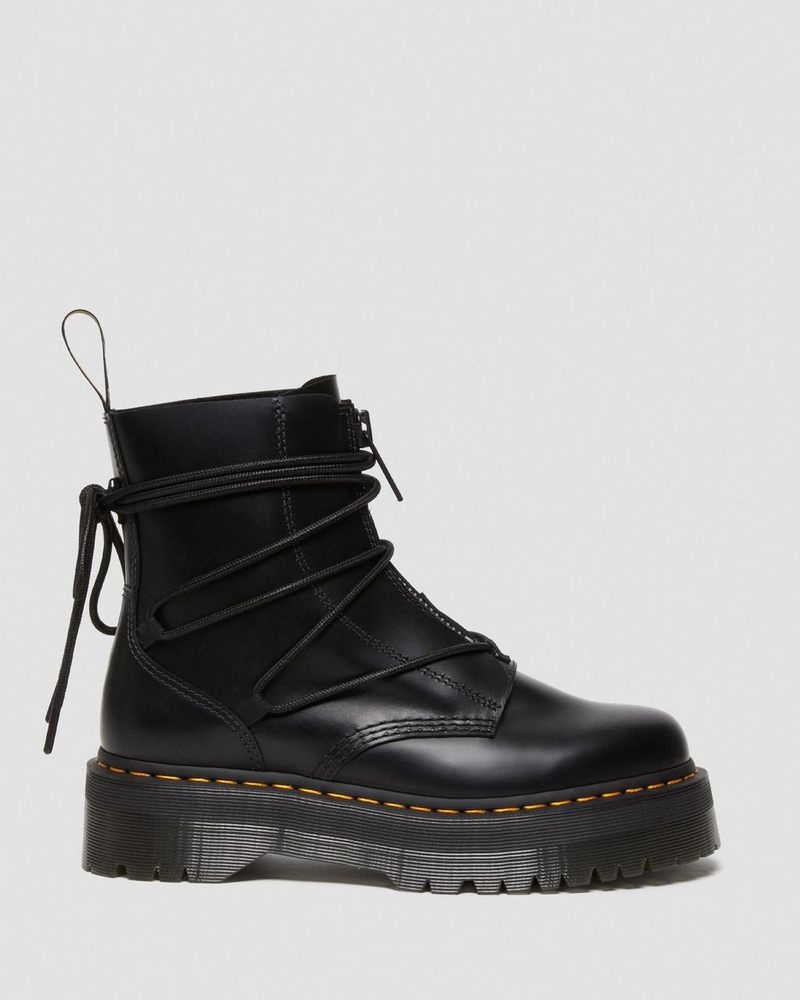 Dr Doc Martens Jarrick II Laced Cuero Plataforma Boots (Smooth+Paris) Negros | PP67-E1UY